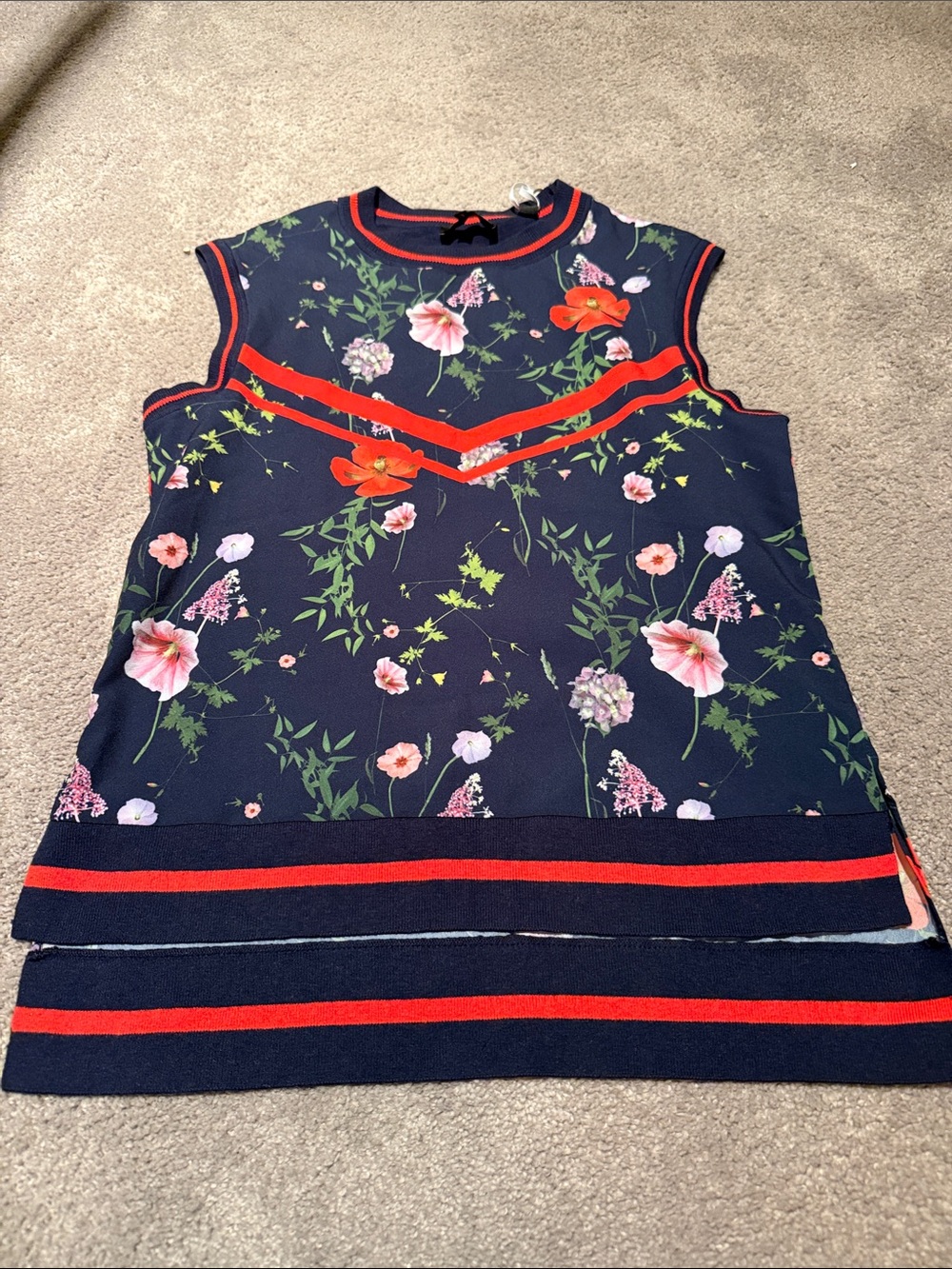 Ted Baker Navy Floral Shell with Red Chevron Stripes